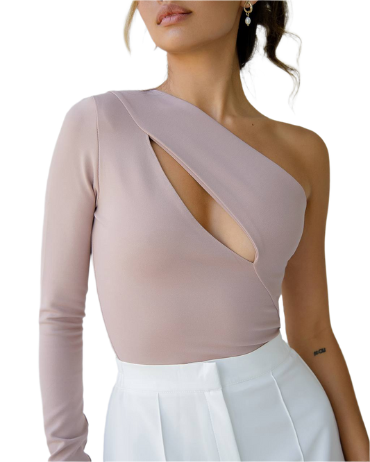 Womens One Sleeve Top with Cutout Dense Jersey Knit