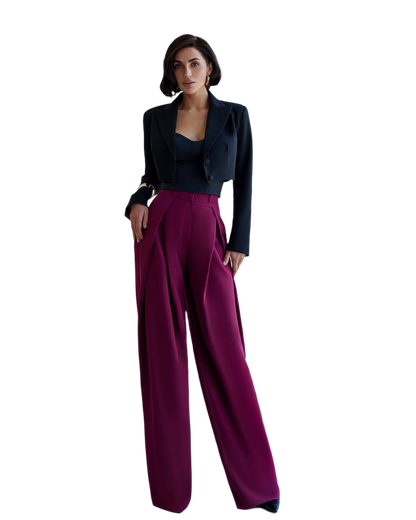 Womens Palazzo Pants Premium Suit Crepe Diagonal Fabric Burgundy