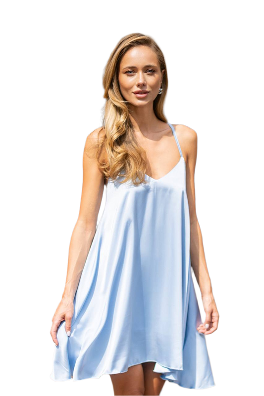 Light Blue Satin Spaghetti Strap Dress for Women