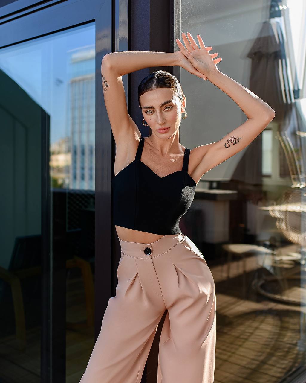 Wide Leg Trousers for Women in Suiting Diagonal Crepe Fabric