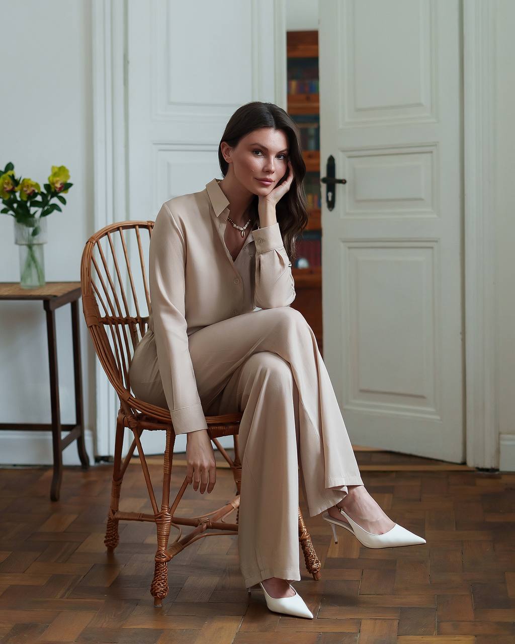 Womens Viscose Twill Suit Shirt and Elastic Waistband Pants