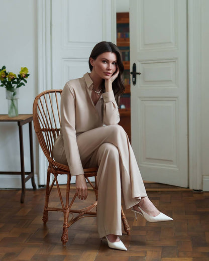 Womens Viscose Twill Suit Shirt and Elastic Waistband Pants