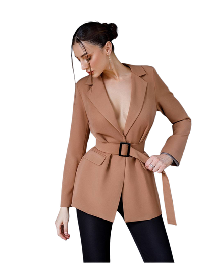 Stylish Beige Blazer with Belt for Elegant Outfits
