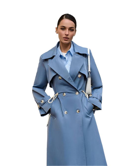 Womens Memory Cotton Trench Coat Double Breasted Long Sleeve