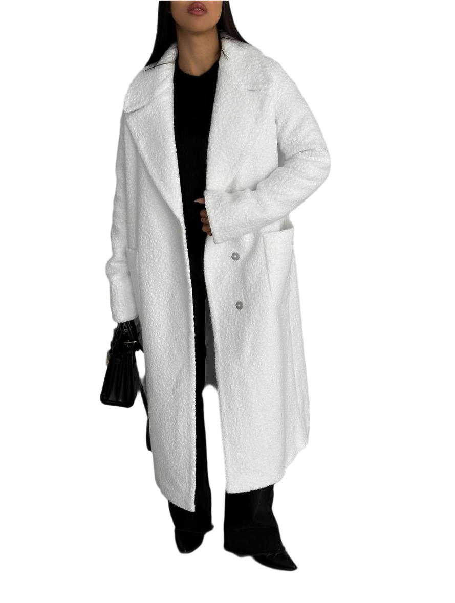 Women Winter Boucle Coat White Long Warm Silicone Filled