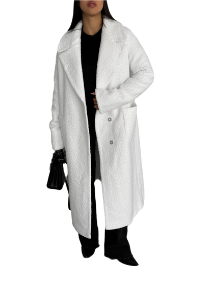 Women Winter Boucle Coat White Long Warm Silicone Filled