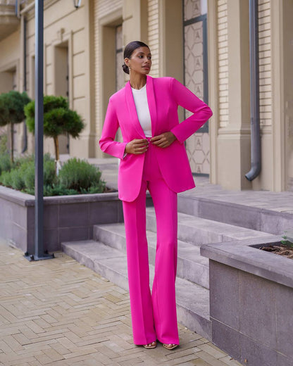 Womens Pink Suit with Lined Blazer and Flared Pants