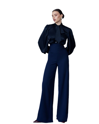 Womens Trousers with Draped Top Premium Diagonal Suiting Crepe
