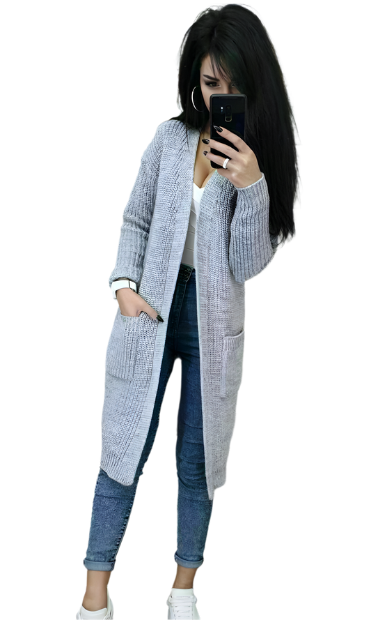 Womens Long Knit Cardigan with Belt Cozy Wool Blend Sweater