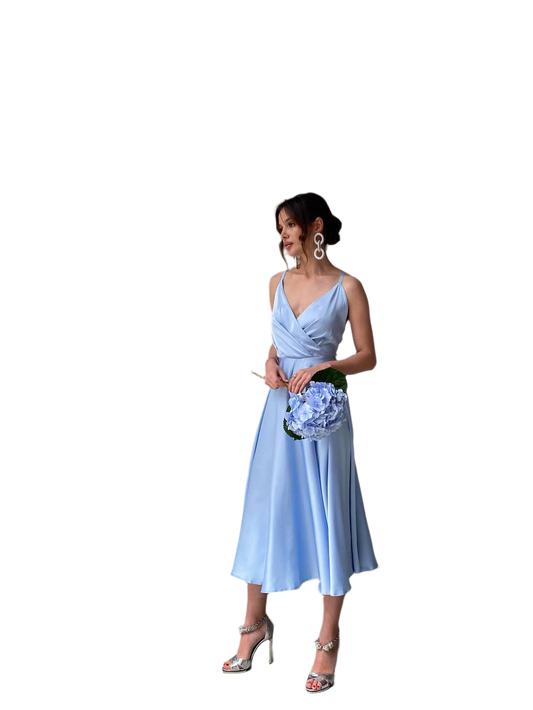 Esmeralda Light Blue Satin Sun Skirt Dress for Women