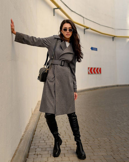 Stylish Wool Coat with Belt Soft Warm Jacket for Any Occasion
