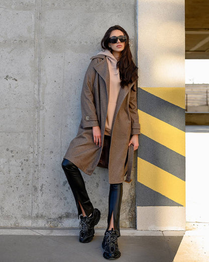 Elegant Wool Coat with Long Length and Belted Waist for Stylish Fall Wardrobe