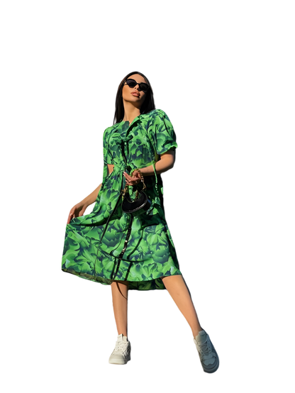 Lightweight Bright Green Summer Dress in American Crepe