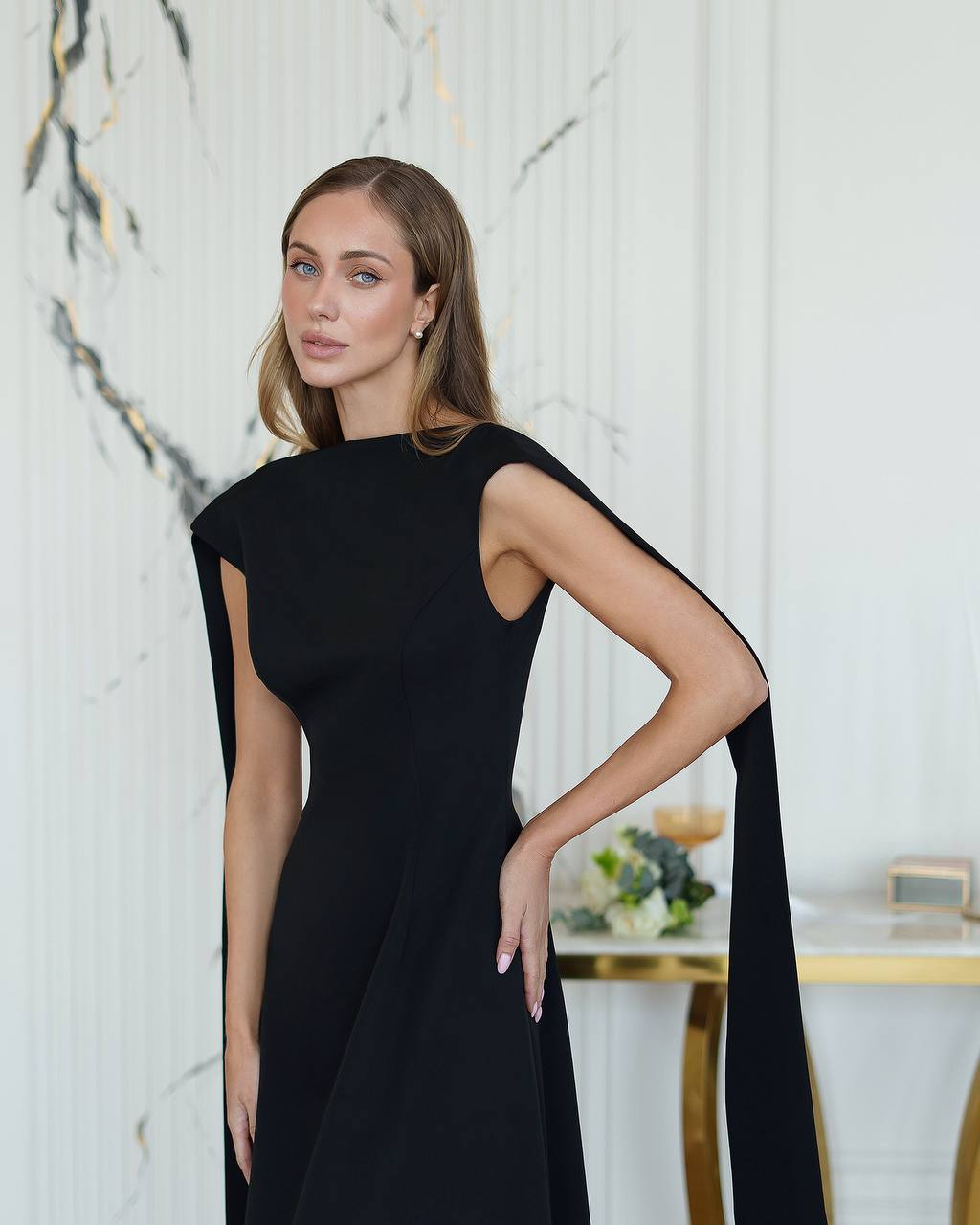 Elegant Premium Diagonal Crepe Long Dress for Women