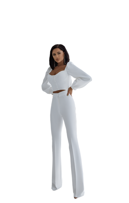 Women Suit Blouse and Trousers Set Diagonal Crepe