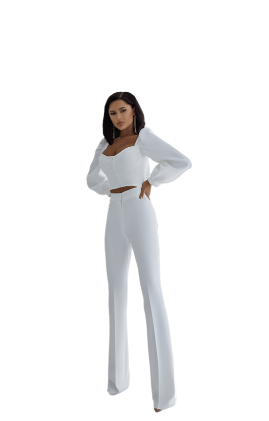 Women Suit Blouse and Trousers Set Diagonal Crepe