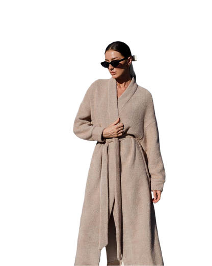 Silva Fluffy Soft Knit Cardigan for Women in Light Beige