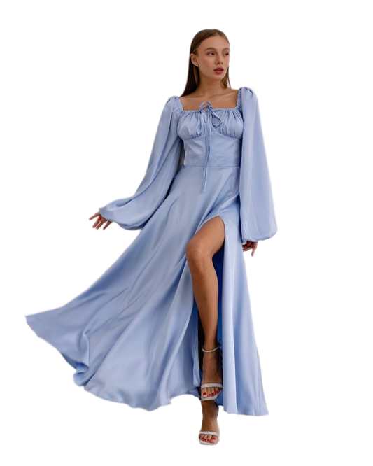 Luxury Satin Long Sleeve Maxi Dress with Slit for Women