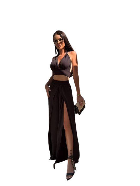 Stylish Summer Two-Piece Set with High Slit Pants