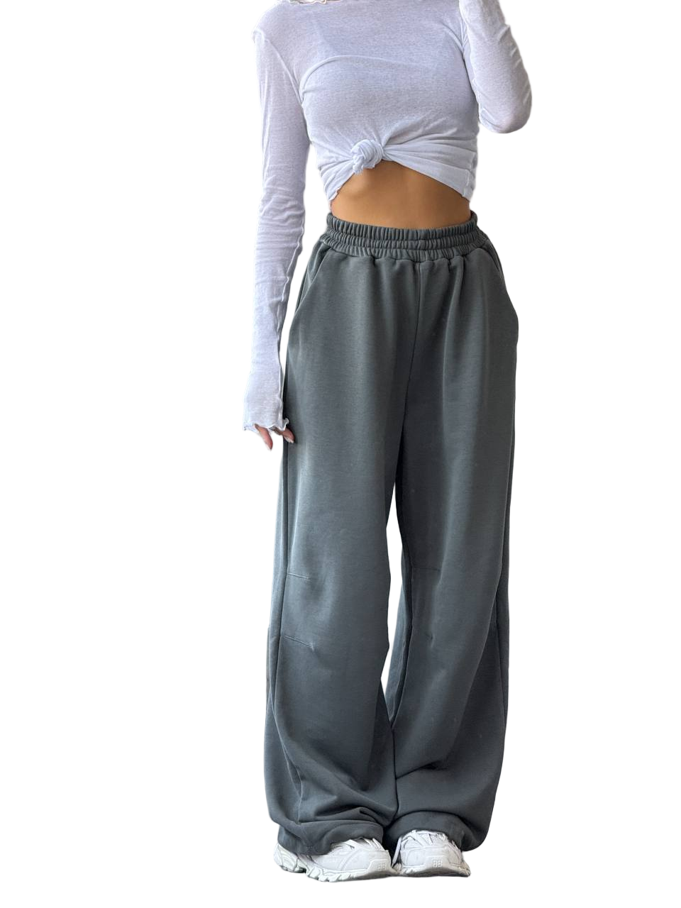 Oversize Wide Leg Sweatpants Dark Gray Elastic Waist