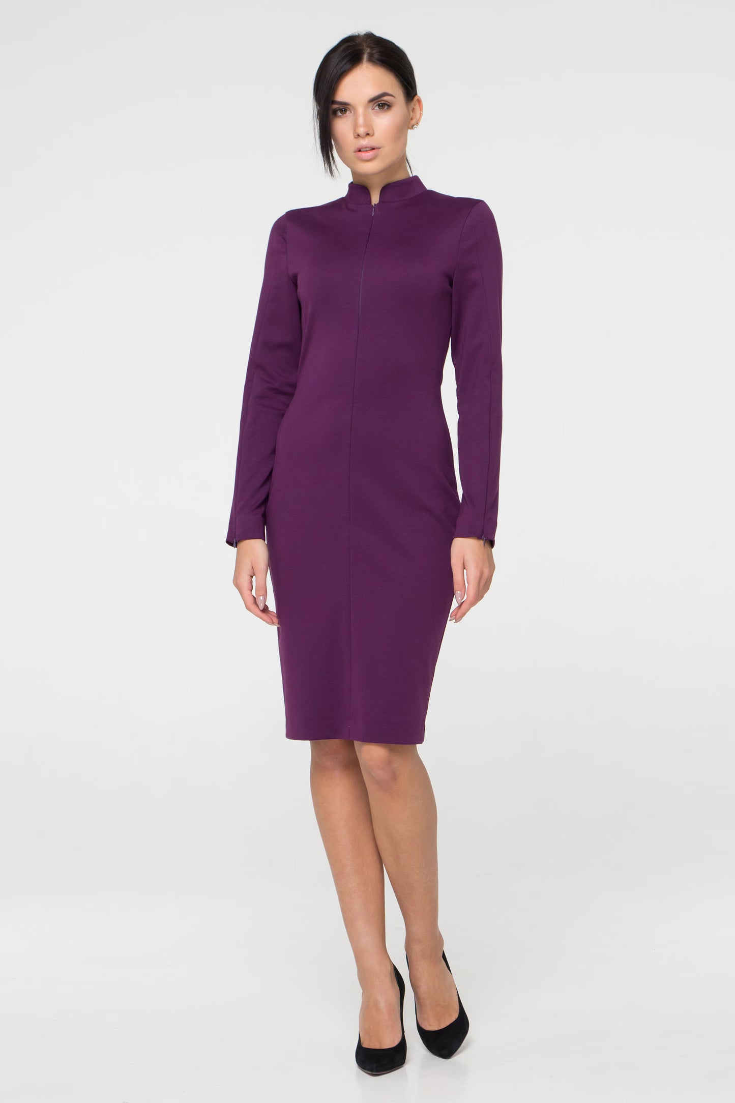 Purple Long Sleeve Turtleneck Angora Dress