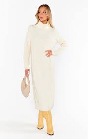 Elegant White Angora Double-Sided Midi Dress with Turtle Neck