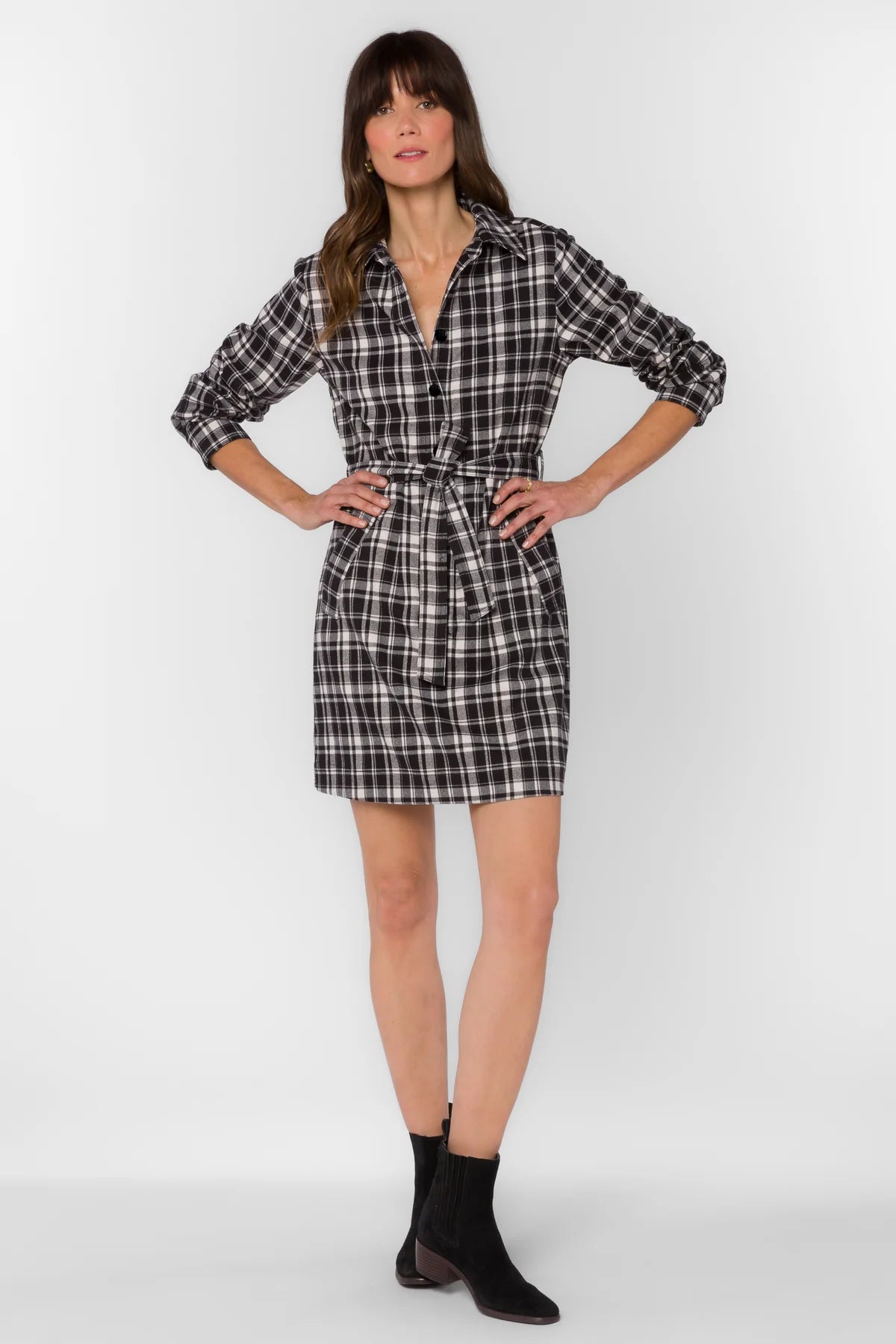 Womens Cashmere Plaid Sarafan Dress with Belt