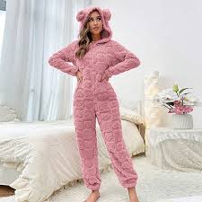 Cute Pink Cat Ears Jumpsuit with Pockets and Zipper Closure for Cozy Chic Style