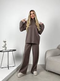 Cozy Grey Angora Knit Two-Piece Suit for Women