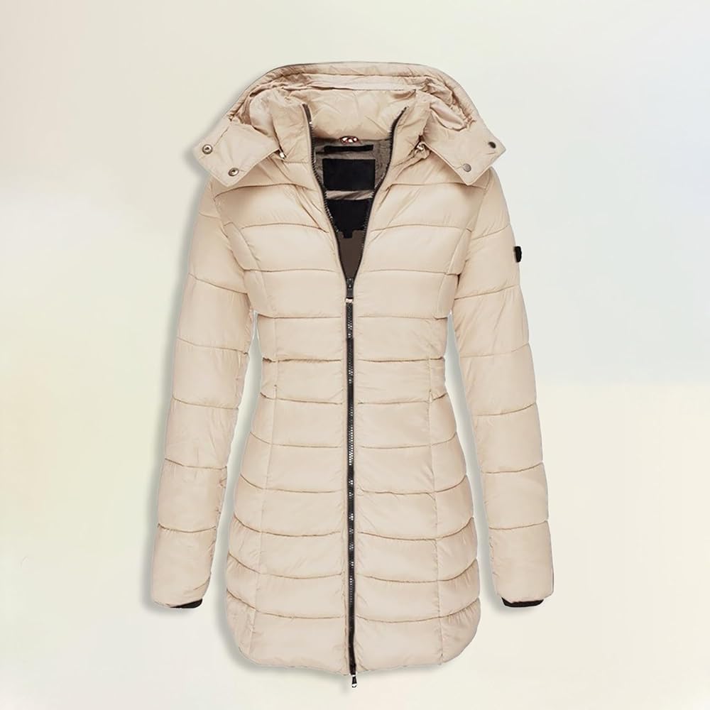 Womens Warm Padded Beige Jacket Water Resistant Light Winter Outerwear
