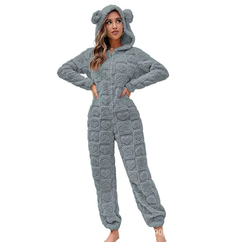 Cozy Cat Hoodie Jumpsuit for Women Warm Plush Loungewear All Day Comfort