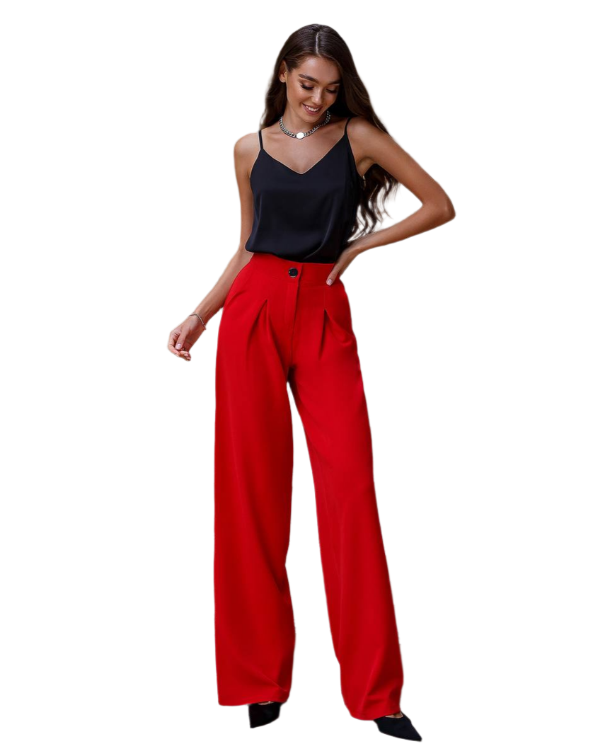 Wide Leg Trousers for Women in Red Suiting Diagonal Crepe Fabric