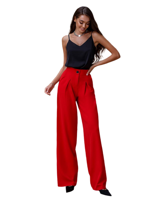 Wide Leg Trousers for Women in Red Suiting Diagonal Crepe Fabric