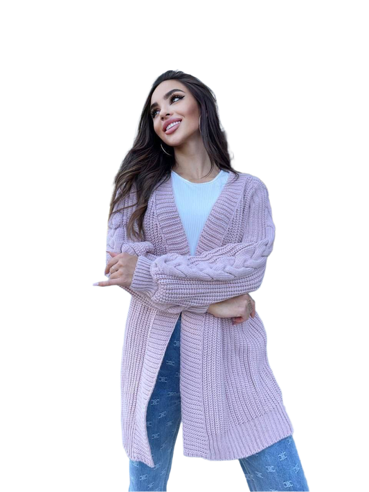 Warm Womens Cable Knit Cardigan Soft Wool Acrylic Blend