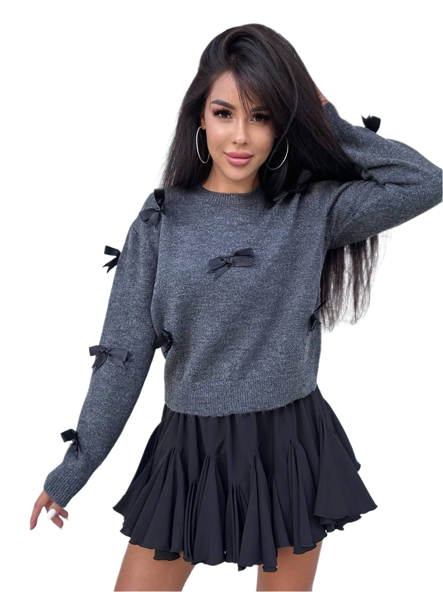 Warm Soft Sweater with Decorative Bows for Women