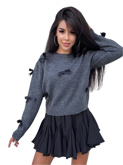 Warm Soft Sweater with Decorative Bows for Women
