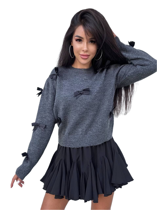 Warm Soft Sweater with Decorative Bows for Women