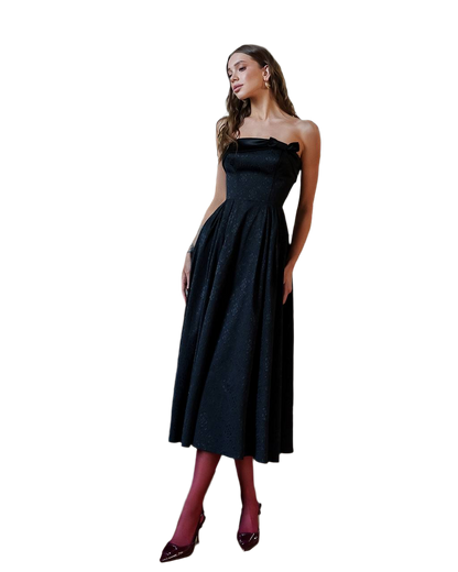 Elegant Corset Dress with Bow in Jacquard Cotton and Satin Insert