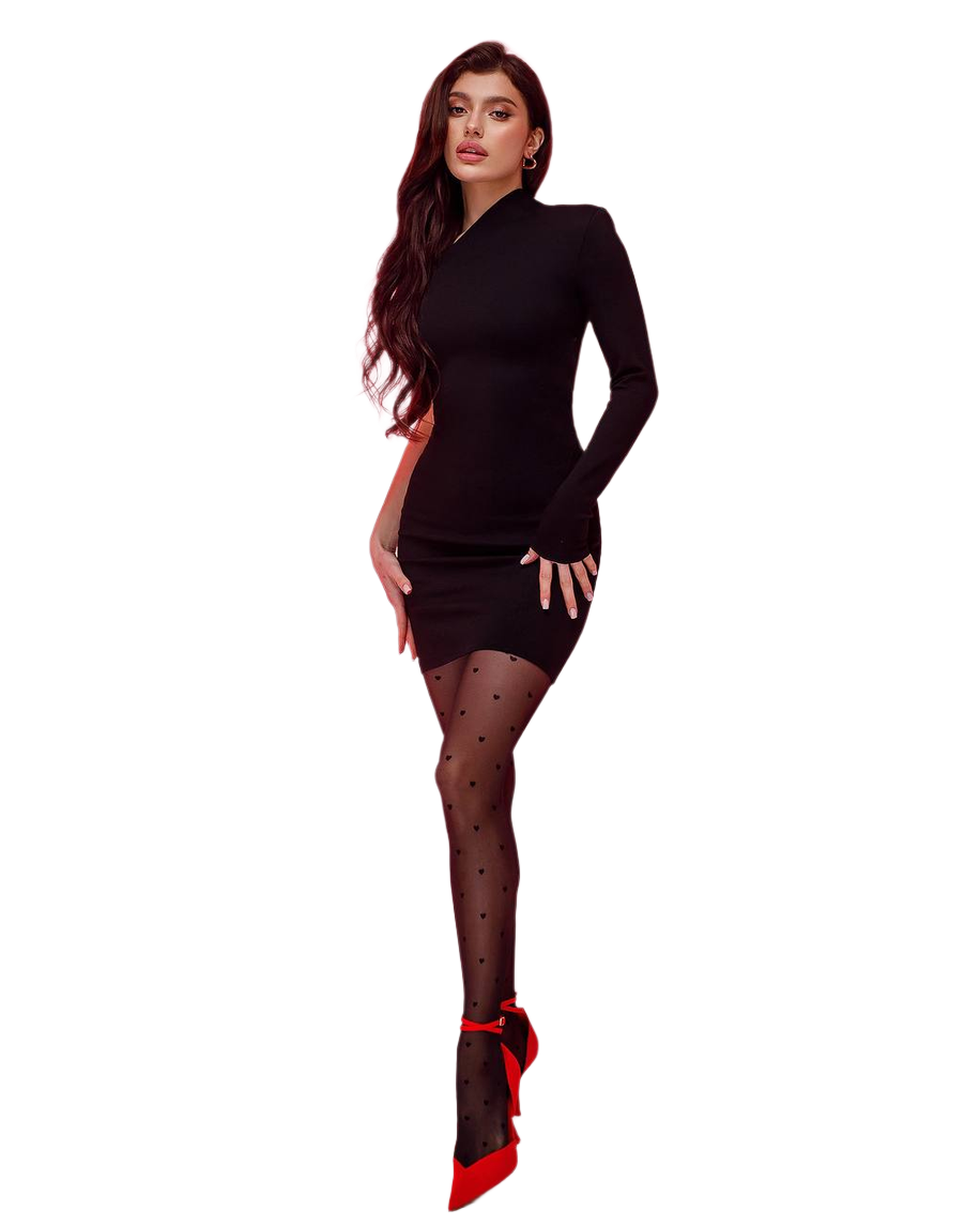 Black One Sleeve Mini Bandage Dress Dense Knit Fabric