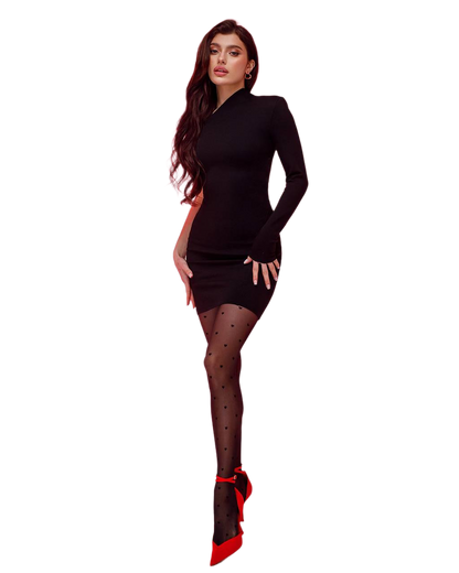 Black One Sleeve Mini Bandage Dress Dense Knit Fabric