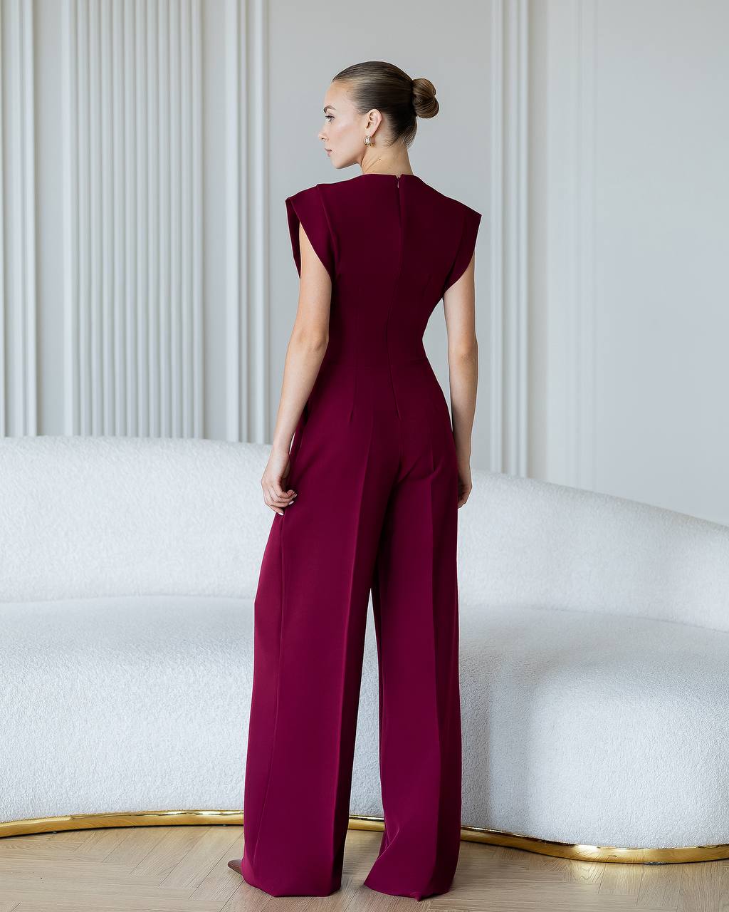 Womens Tailored Wide Leg Jumpsuit with Keyhole Neckline