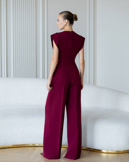 Womens Tailored Wide Leg Jumpsuit with Keyhole Neckline