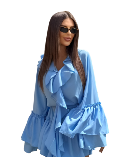 Boho Style Light Blue Dress with Ruffles Super Soft Fabric