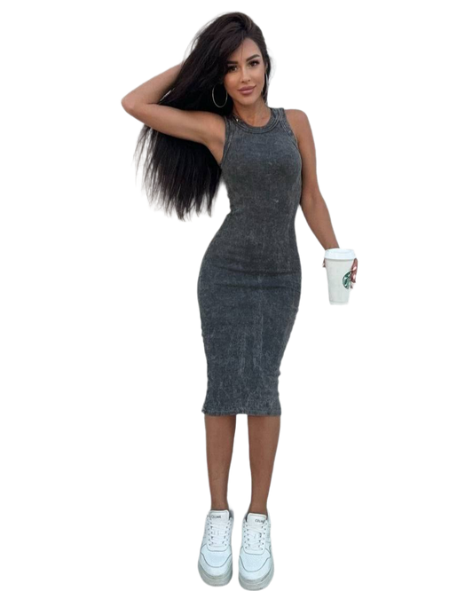 Womens Ribbed Tie Dye Bodycon Midi Dress