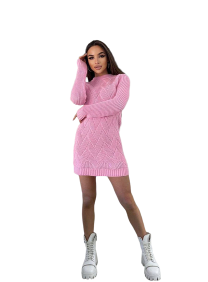 Pink Women's Knitted Arina Tunic Dress Long Sleeve