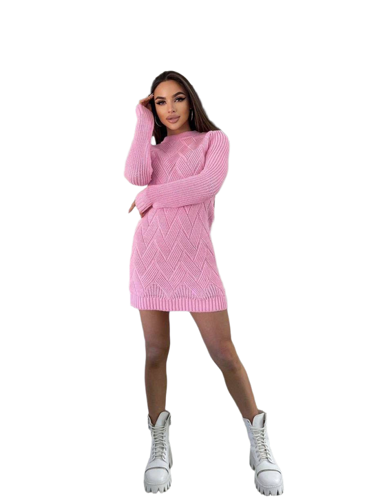 Pink Women's Knitted Arina Tunic Dress Long Sleeve