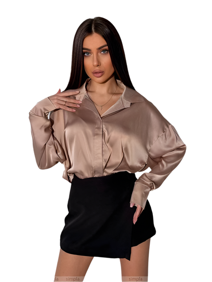 Elegant Women's Satin Silk Shirt in Soft Neutral Colors