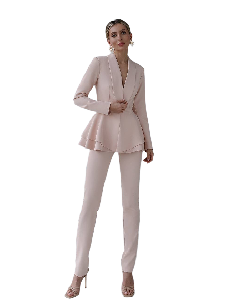 Premium Diagonal Crepe Women's Suit in Light Beige