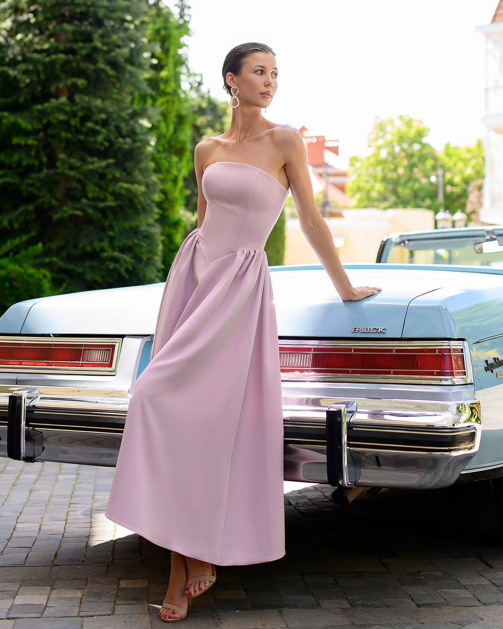 Strapless Midi Dress Women Premium Crepe Fabric Elegant Cocktail Dress