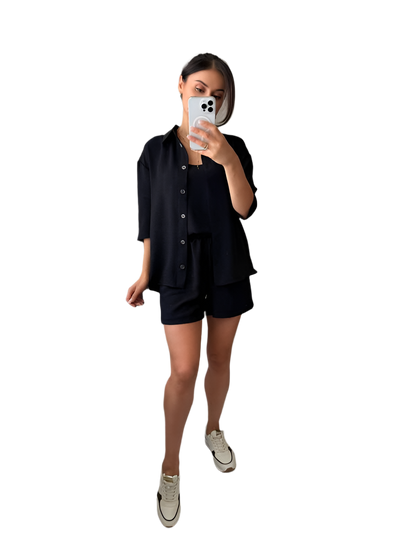 Lightweight Summer Three-Piece Suit with Shorts Tank Top and Shirt